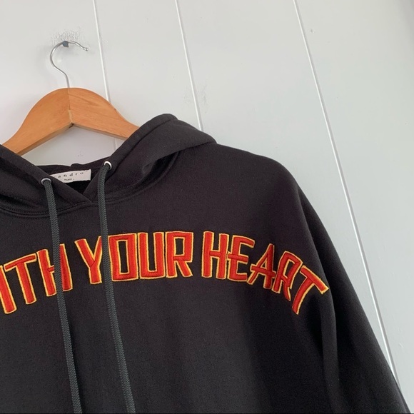Sandro Paris “Play With Your Heart” Hoodie Black Spellout Graphic Embroidered - Picture 5 of 16